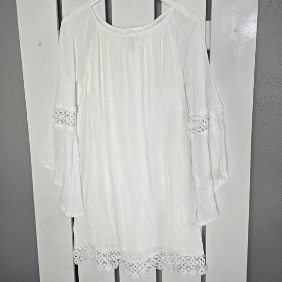 Wrangler Crochet White Mini Dress Small Western Cottage Boho Fairy Ethereal - Picture 1 of 10